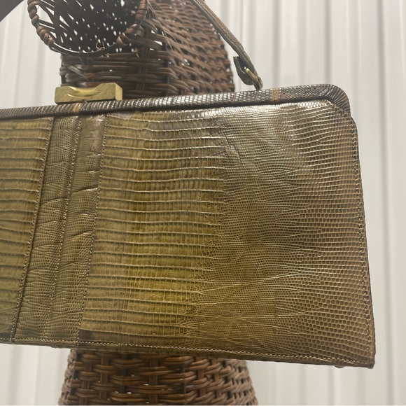 Vintage 1960s Palizzio New York Reptile Brown Rectangle Frame Closure Handbag - Picture 9 of 17